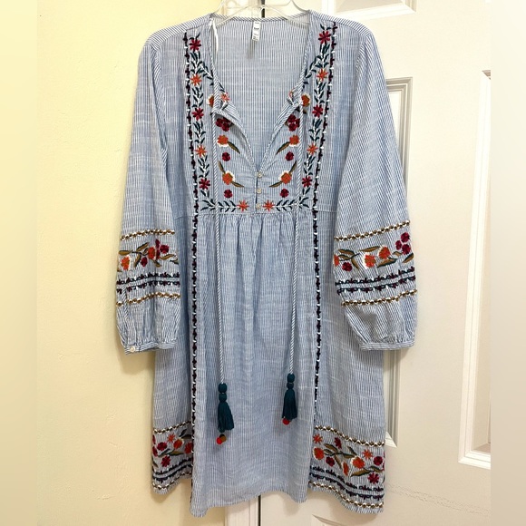 Zara blue and white stripped embroidered dress - Picture 2 of 6